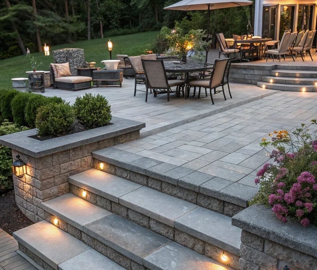 hardscape steps patio hamptons backyard,LANDSCAPE DETAILS, CREATIVE TOUCH, LANDSCAPE LIGHTING, SCREENING TREES IN THE HAMPTONS, SECURITY SERVICES, LIGHTING SERVICES, LANDSCAPE SERVICES. EASTHAMPTON, SOUTHAMPTON, WESTHAMPTON, SAG HARBOR