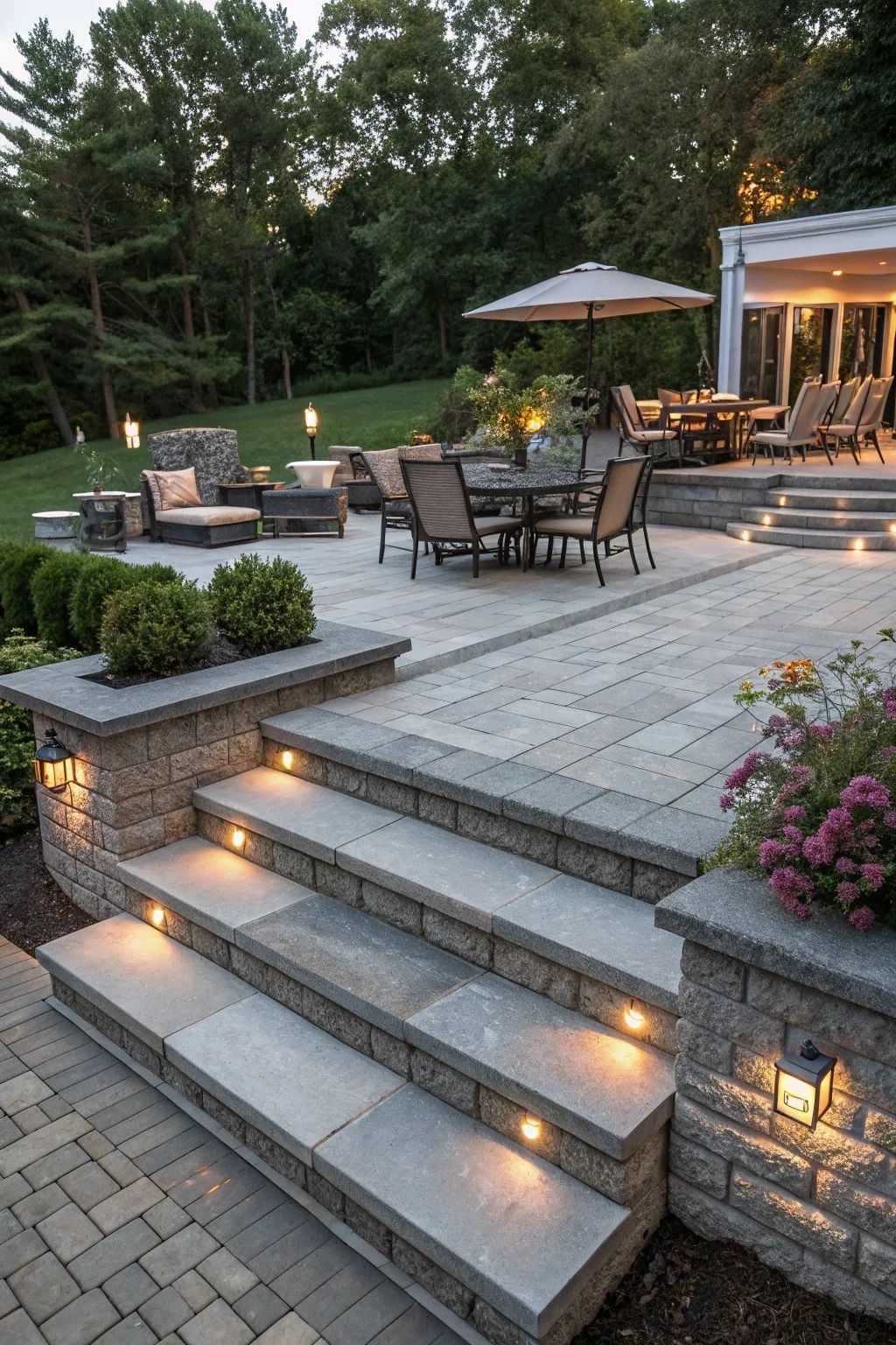 hardscape steps patio hamptons backyard,LANDSCAPE DETAILS, CREATIVE TOUCH, LANDSCAPE LIGHTING, SCREENING TREES IN THE HAMPTONS, SECURITY SERVICES, LIGHTING SERVICES, LANDSCAPE SERVICES. EASTHAMPTON, SOUTHAMPTON, WESTHAMPTON, SAG HARBOR