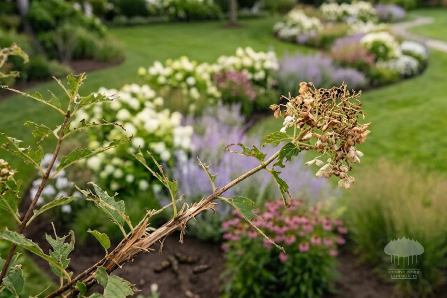 Damaged garden plant with chewed leaves, showing the need for Hamptons deer control treatments.