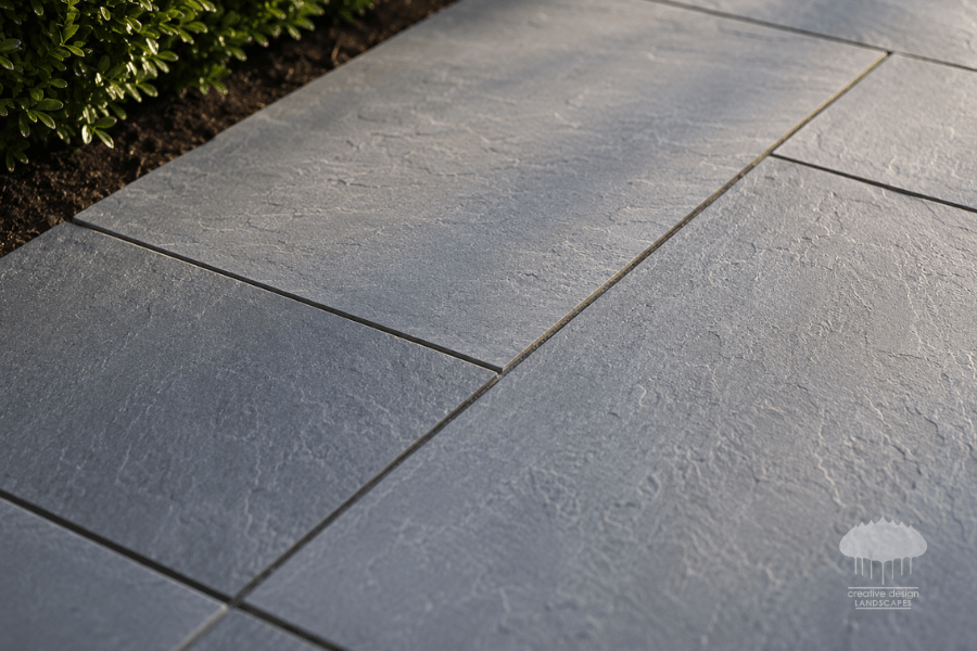 Close-up detail of precisely fitted bluestone walkway joints